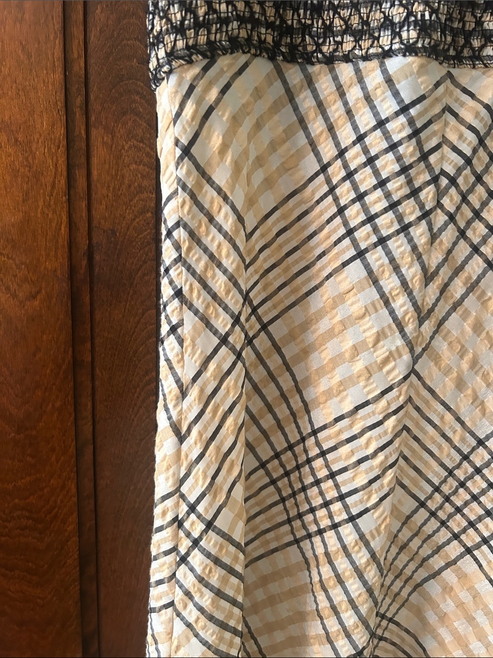 GANNI Smocked Sundress in Beige and Black Plaid - Picture 5 of 14